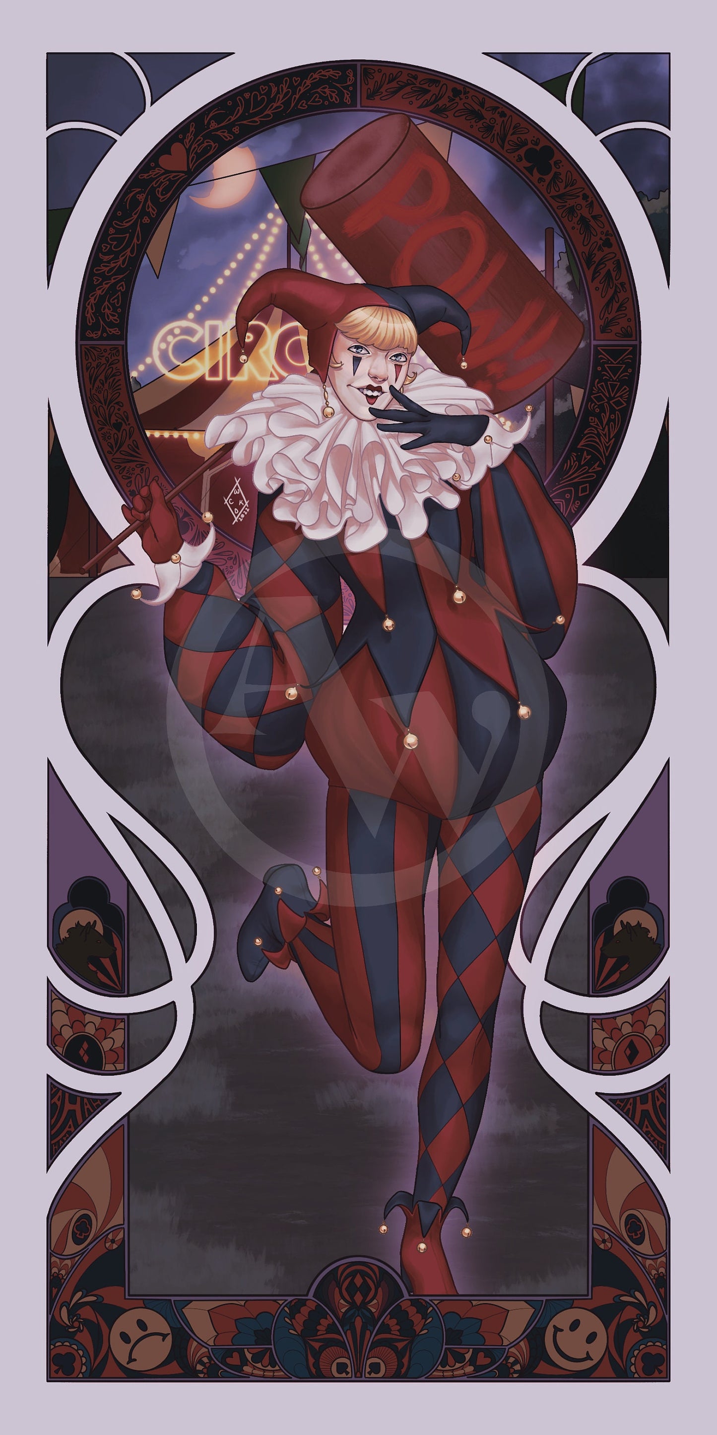 Harley Quinn Mucha - Cardstock Print